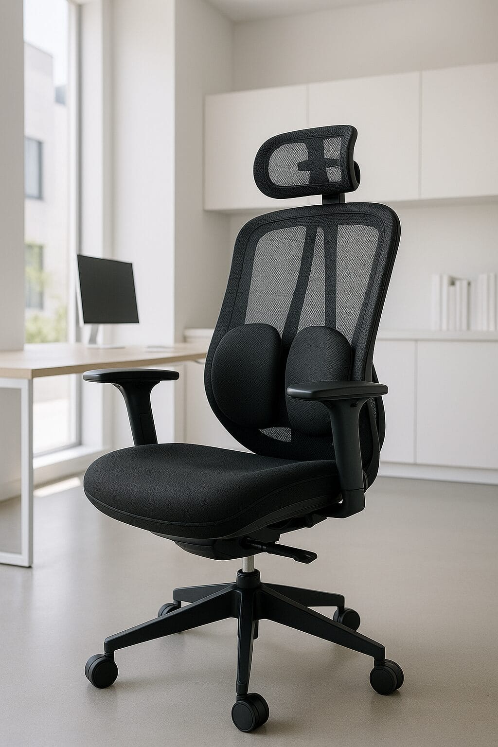 Silla Ejecutiva Organic Mesh Negra – Ergonómica con Cabecera Ajustable y Base Negra