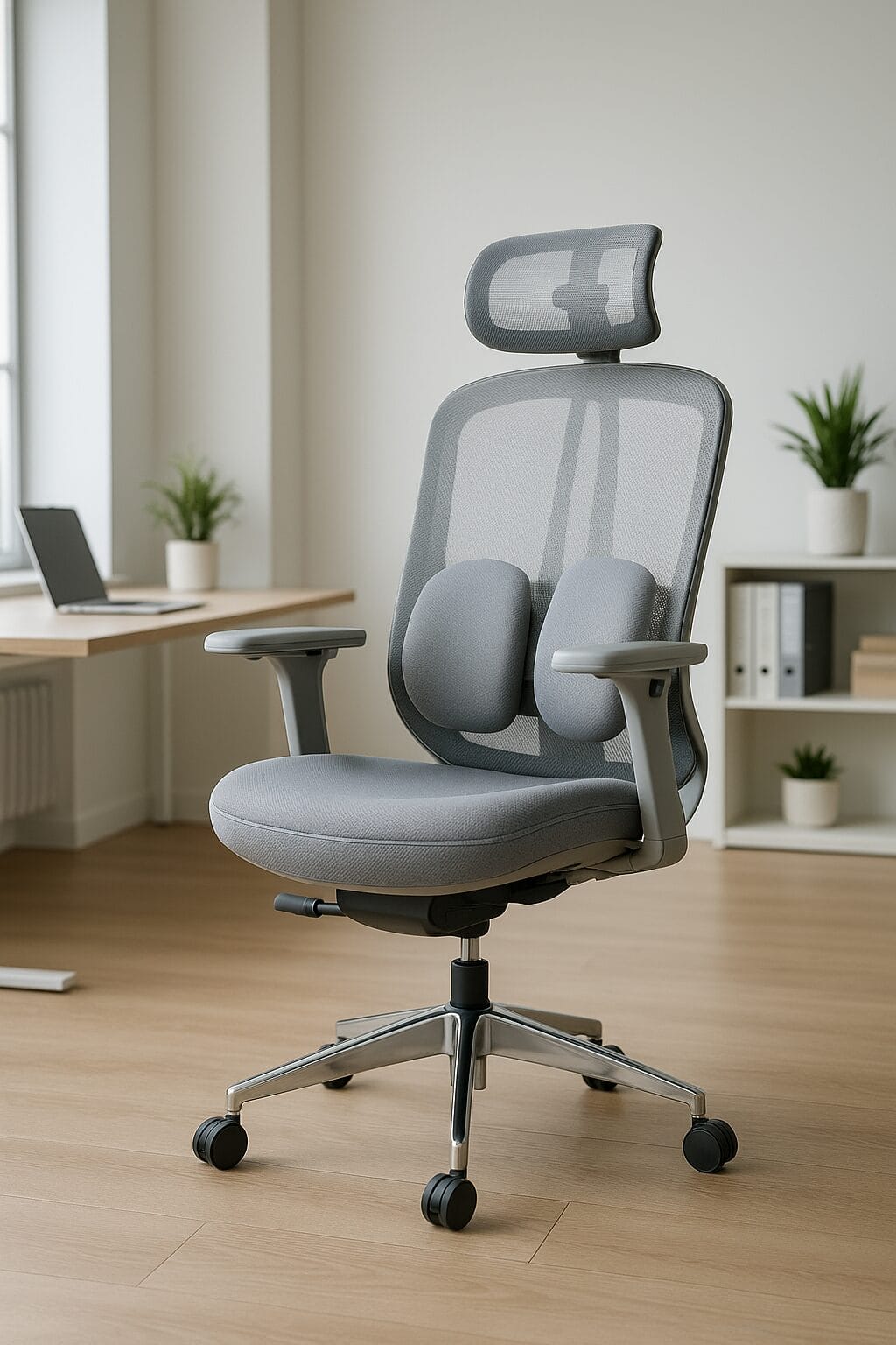 Silla Ejecutiva Organic Mesh Gris – Ergonómica con Cabecera Ajustable y Base Cromada