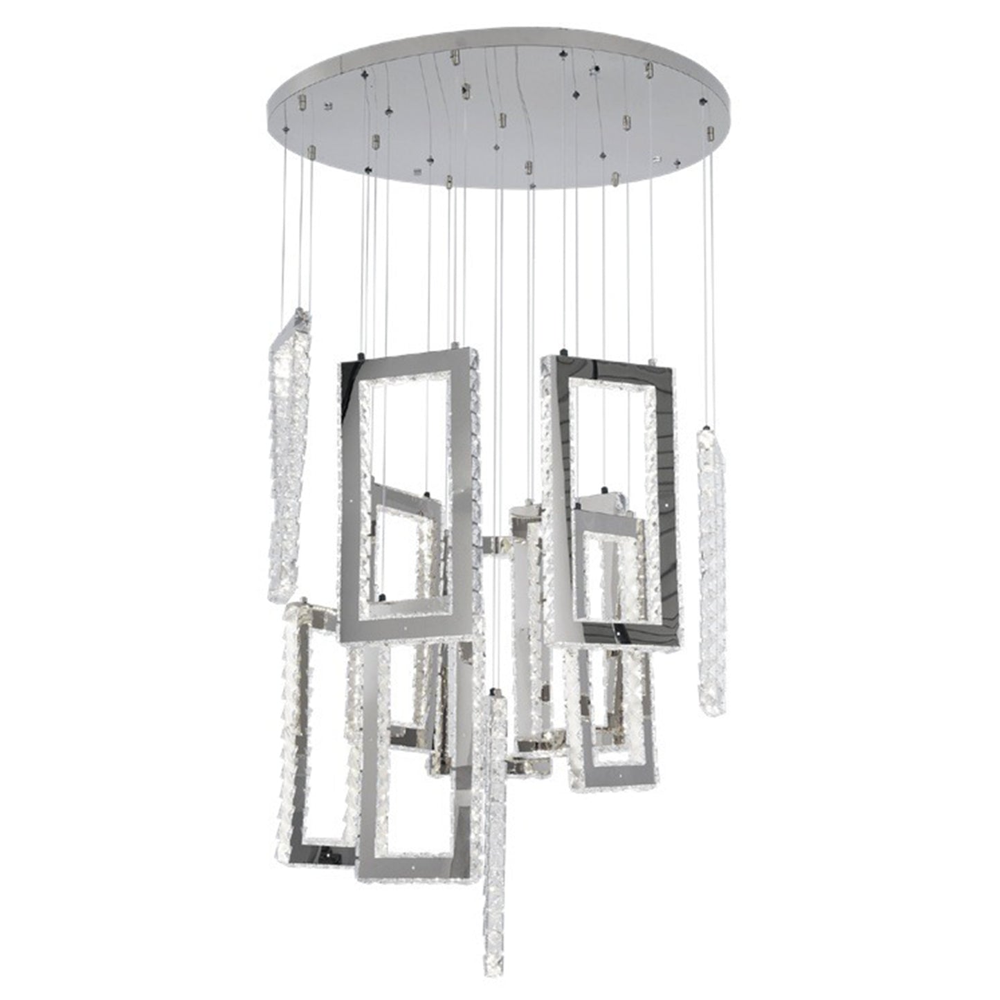 Candil Decorativo 2CLAT125 – Diseño Geométrico en Cromo con Cristales para Doble Altura