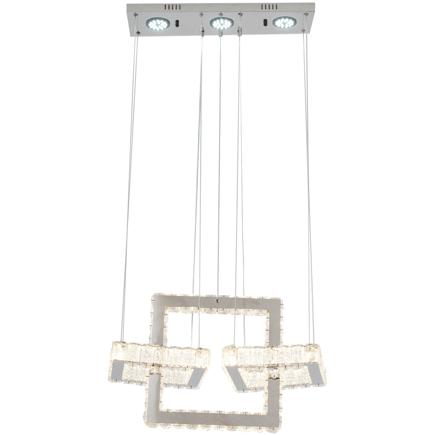 Candil Decorativo 2CLAT78 – Aros Geométricos LED en Cromo con Cristal Ámbar para Doble Altura