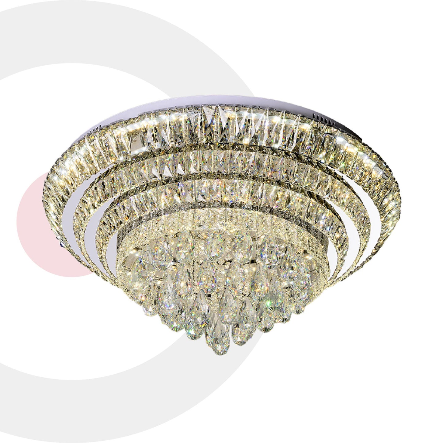 Plafón Decorativo 2PLKT01 – Cristal en Cromo y Blanco con LED Integrado para Techo Bajo