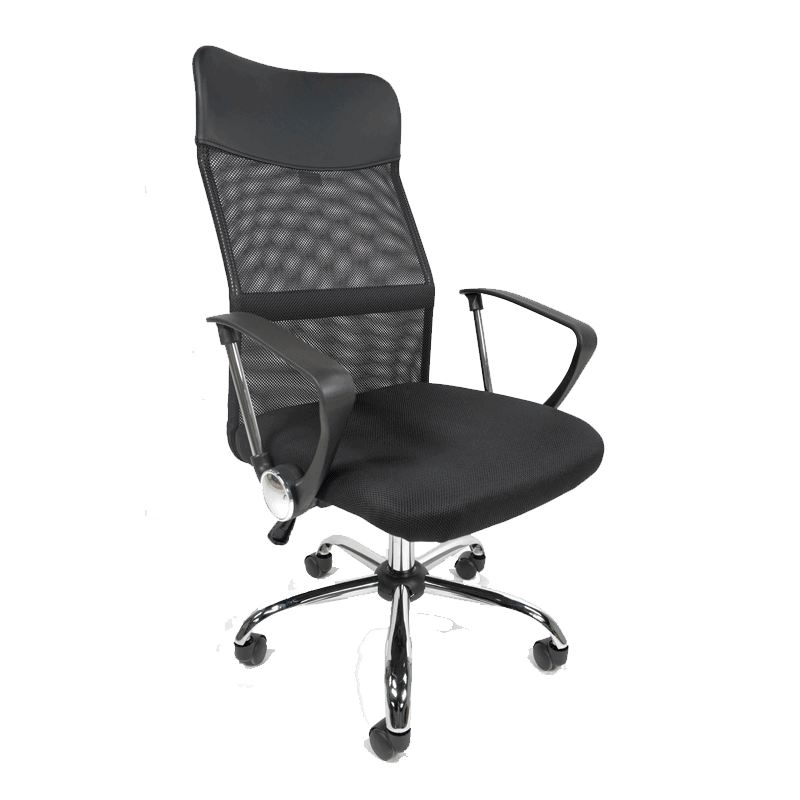Silla Ejecutiva E103 Mesh y Tela Negra – Diseño Ergonómico con Base Cromada