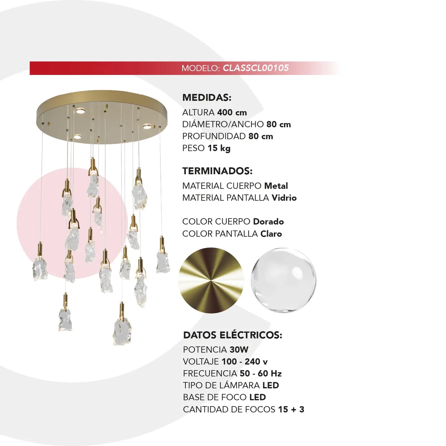 Candil Moderno CLASSCL00105 Dorado Class Iluminación