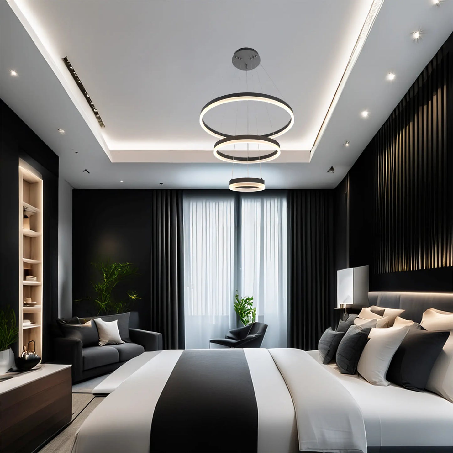 Candil Colgante Minimalista CLASSCL00210 – Triple Aro LED Suspendido en Negro