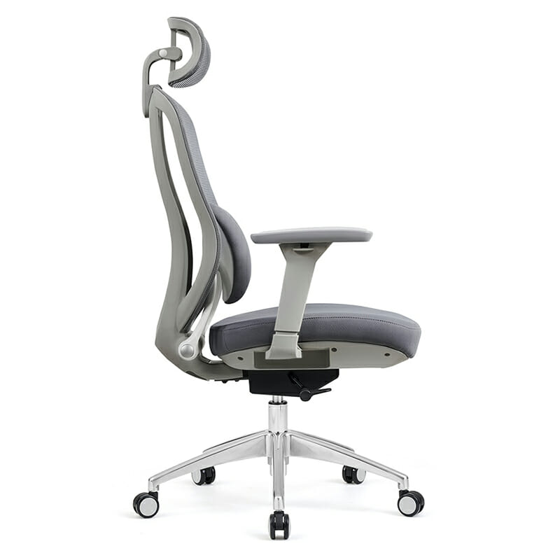 Silla Ejecutiva Organic Mesh Gris – Ergonómica con Cabecera Ajustable y Base Cromada