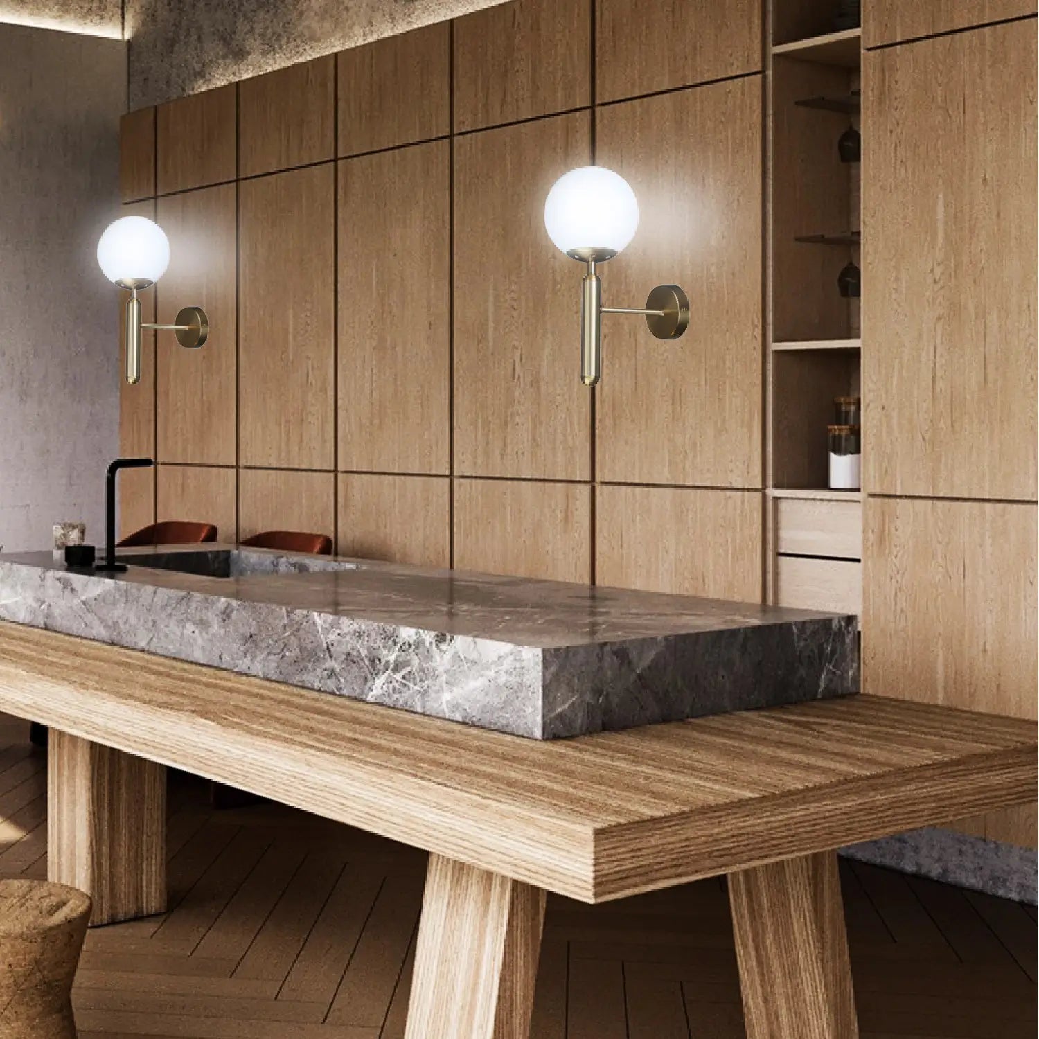Arbotante Moderno 2AHW12 Dorado con Vidrio Blanco Class Iluminación