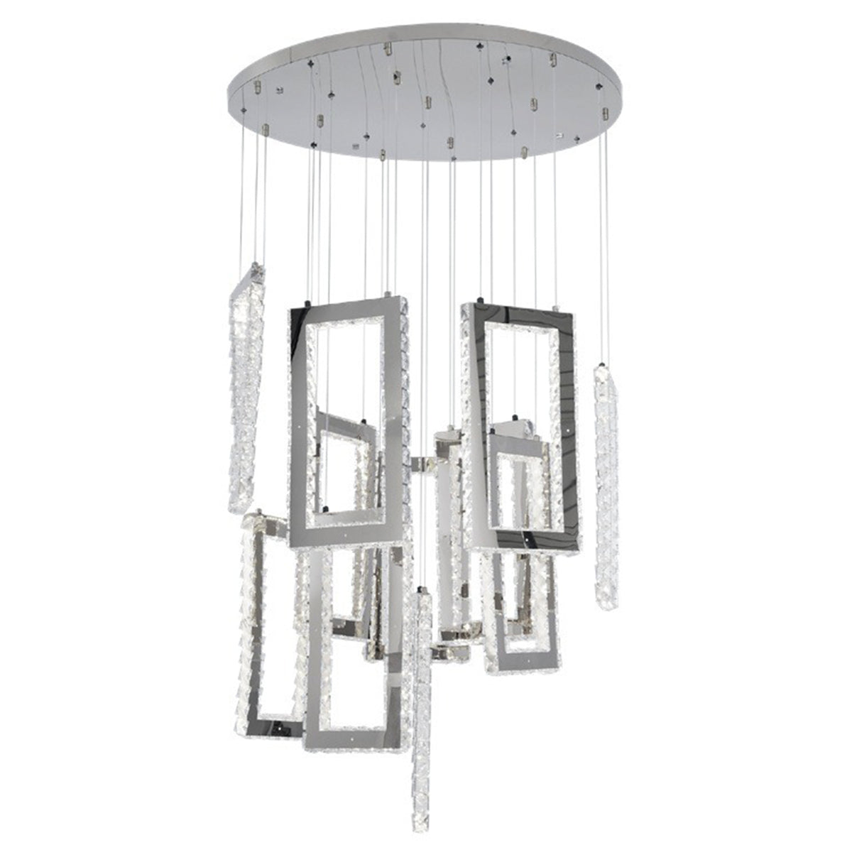 Candil Decorativo 2CLAT125 – Diseño Geométrico en Cromo con Cristales para Doble Altura