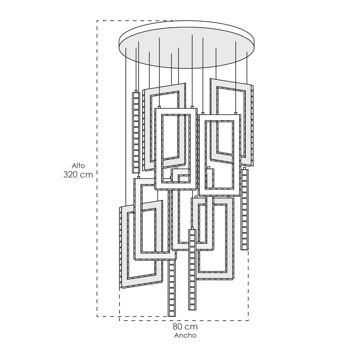 Candil Decorativo 2CLAT125 – Diseño Geométrico en Cromo con Cristales para Doble Altura
