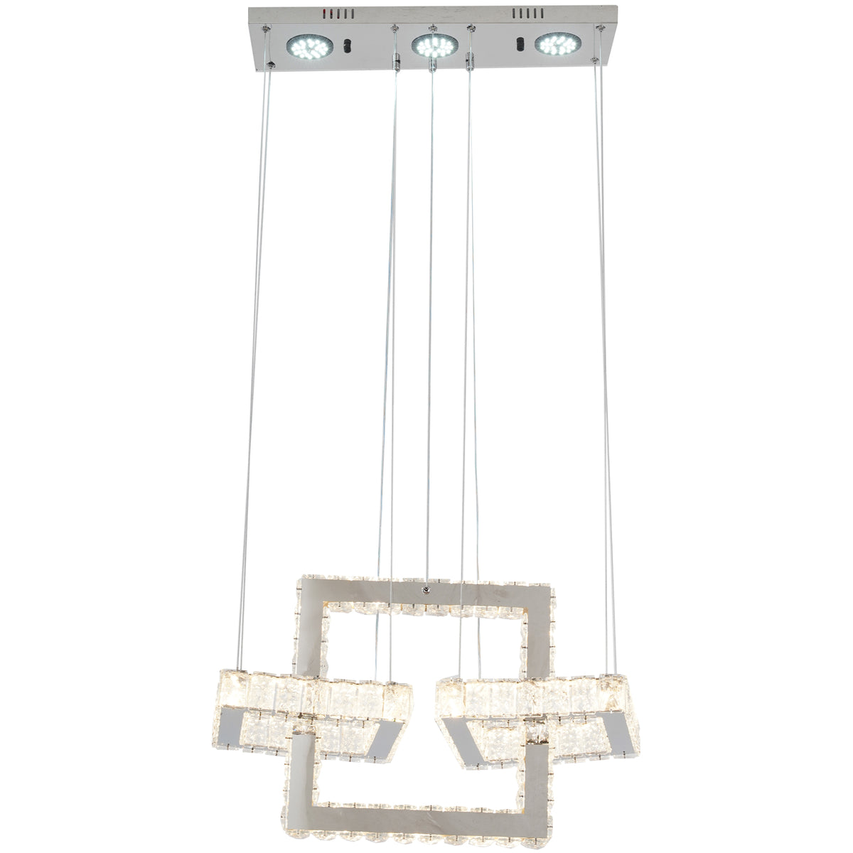 Candil Decorativo 2CLAT78 – Aros Geométricos LED en Cromo con Cristal Ámbar para Doble Altura