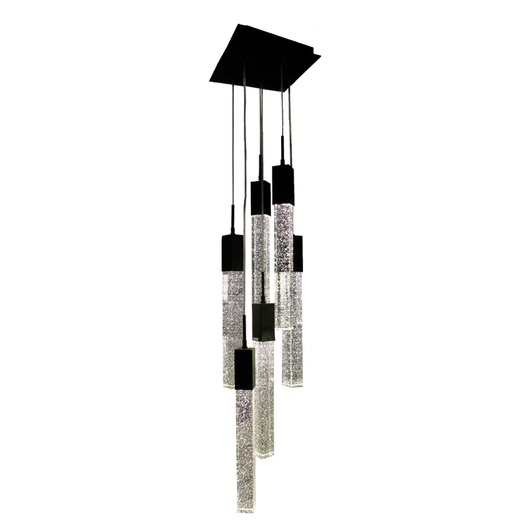 Candil Moderno 2CLDI77 Negro con Vidrio Transparente Doble Altura