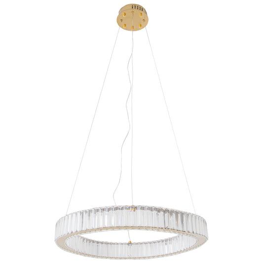 Candil Decorativo 2CLDI80 – Aro LED Dorado con Cristal para Espacios Amplios