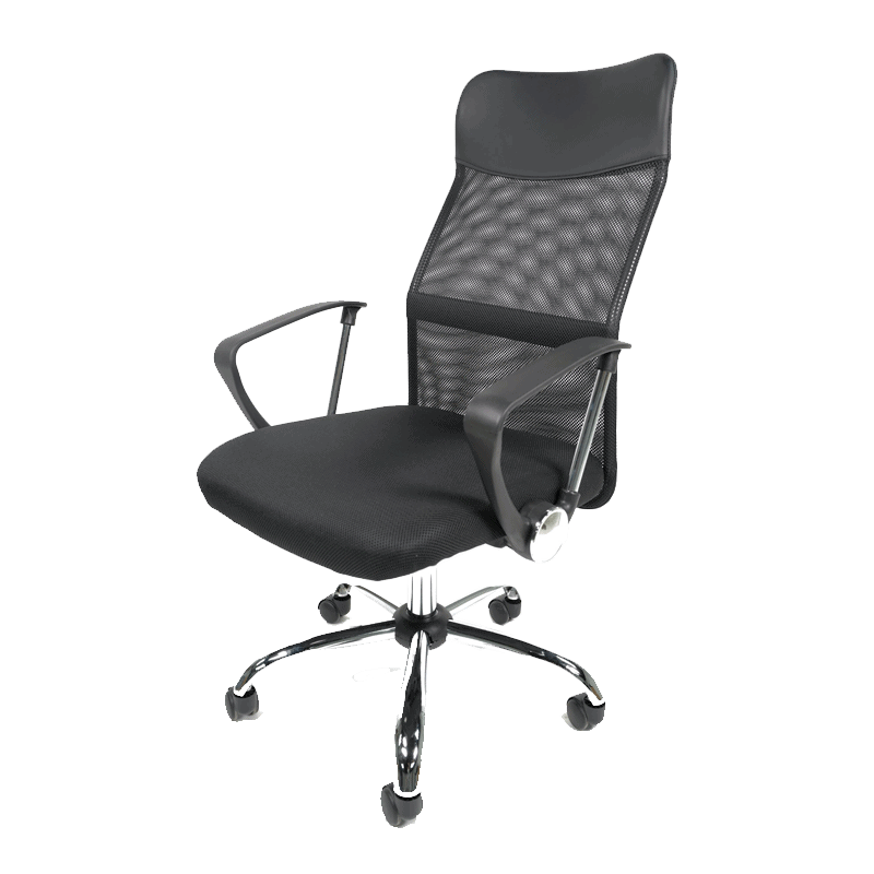 Silla Ejecutiva E103 Mesh y Tela Negra – Diseño Ergonómico con Base Cromada