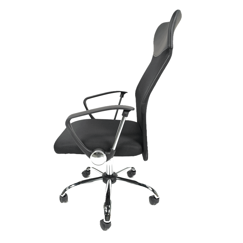 Silla Ejecutiva E103 Mesh y Tela Negra – Diseño Ergonómico con Base Cromada