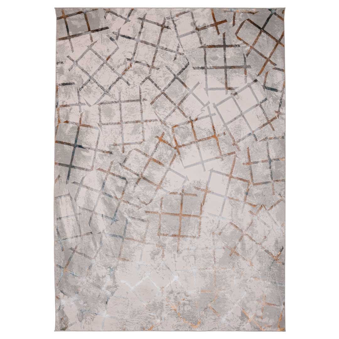 Tapete Decorativo Adara T2259 Oro / Gris / Azul – Geométrico · Interior