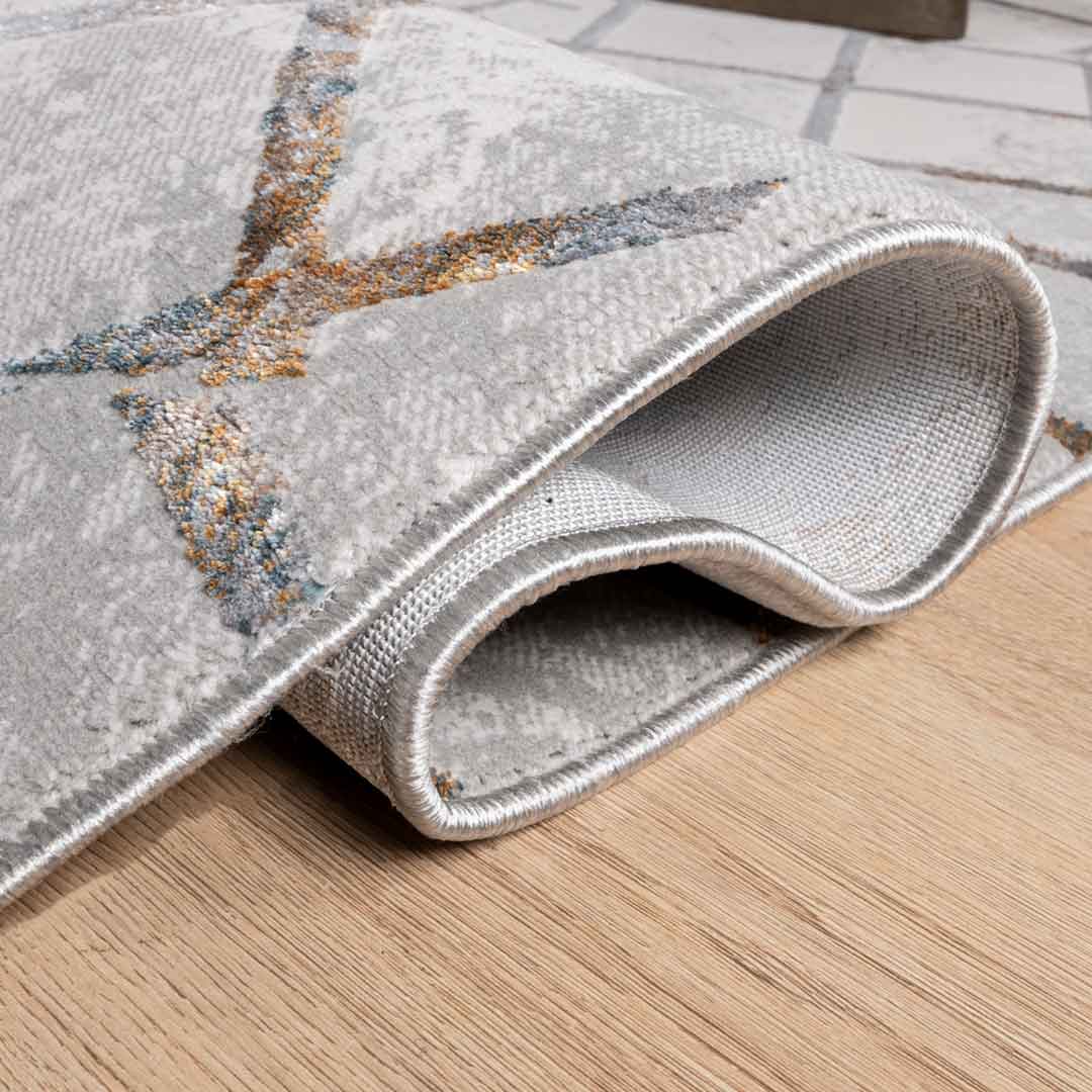 Tapete Decorativo Adara T2259 Oro / Gris / Azul – Geométrico · Interior