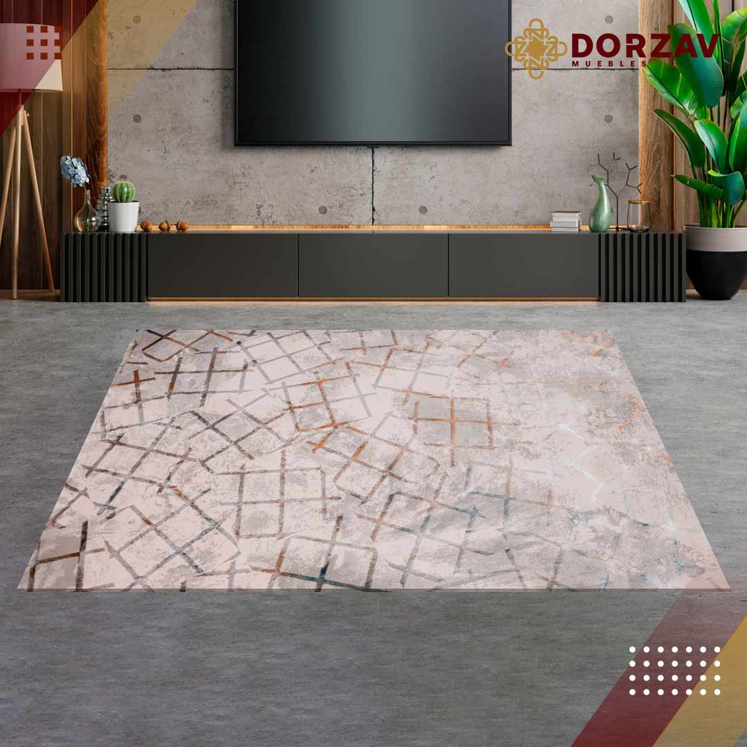 Tapete Decorativo Adara T2259 Oro / Gris / Azul – Geométrico · Interior