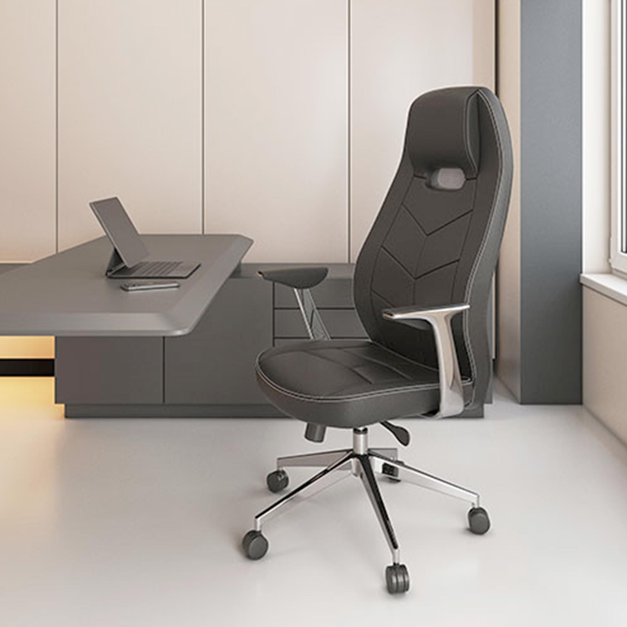 Silla Dirección OHE-405 – Confort Ejecutivo con Cabecera, Reclinable y Base Cromada