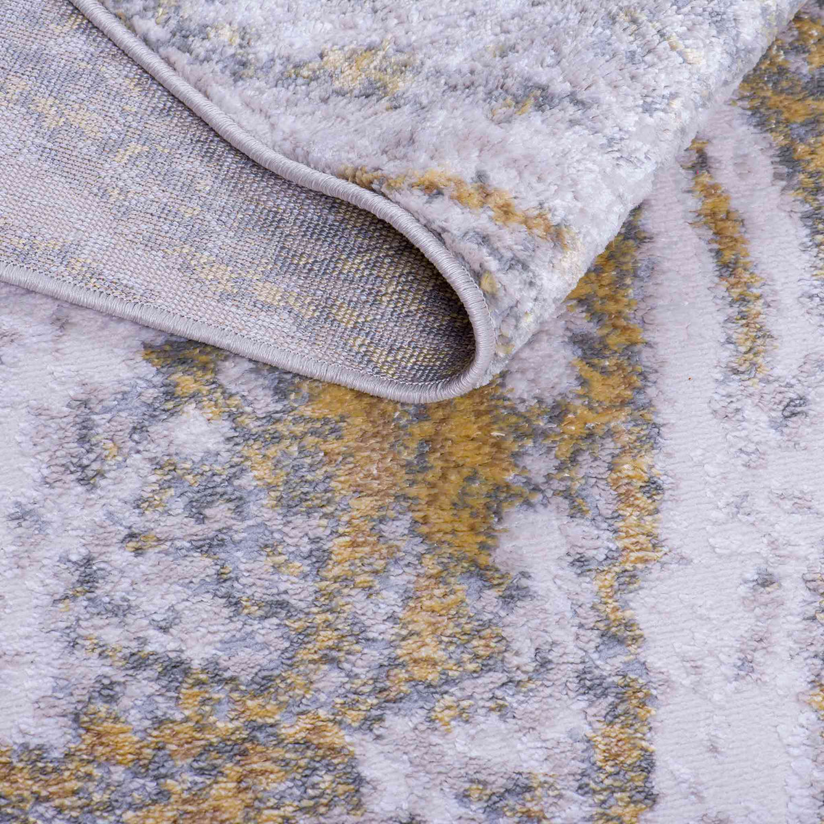 Tapete Decorativo Amira 1025C Dorado / Gris – Abstracto · Interior