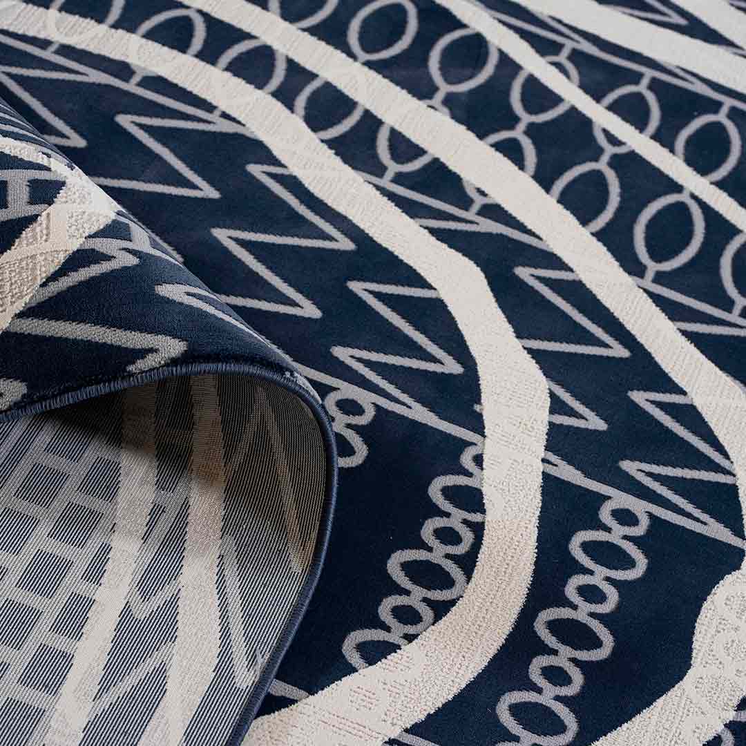 Tapete Decorativo Andora 1071C Azul / Ivory – Geométrico · Interior