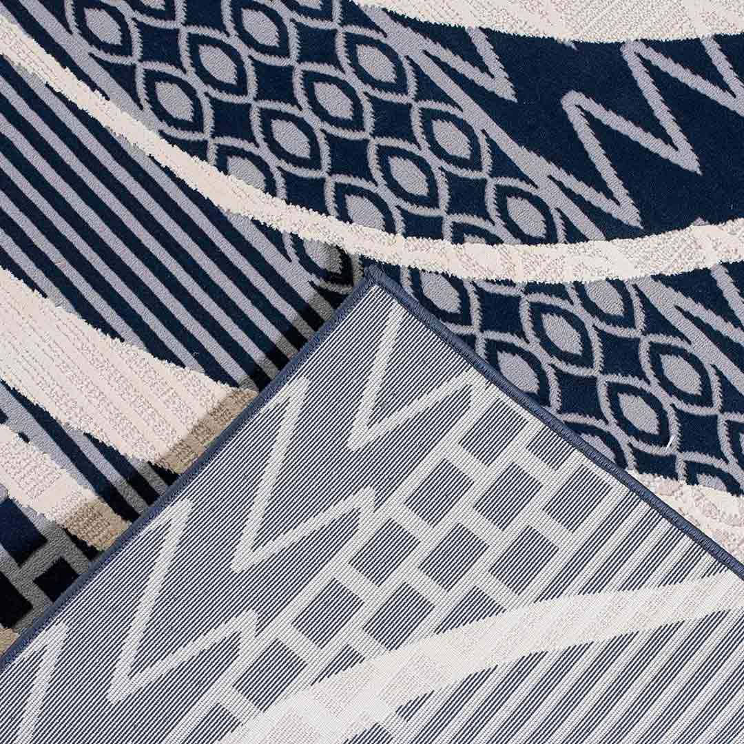 Tapete Decorativo Andora 1071C Azul / Ivory – Geométrico · Interior