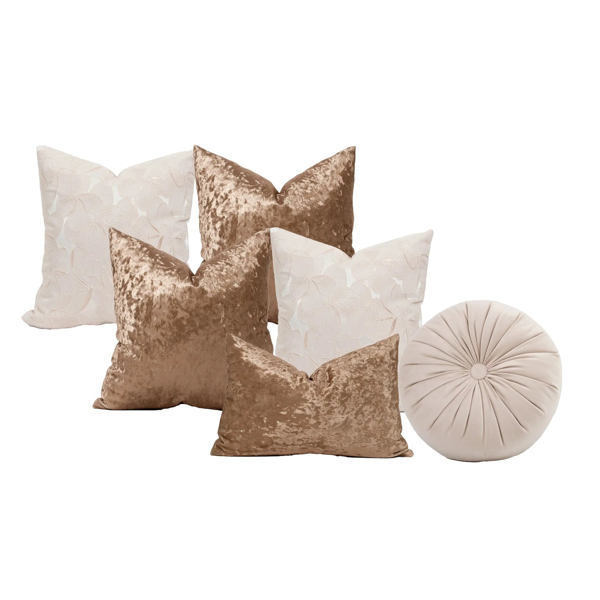 Set 6 Cojines Decorativos A&A Atardecer — Calidez Velvet & Bordado · Interior