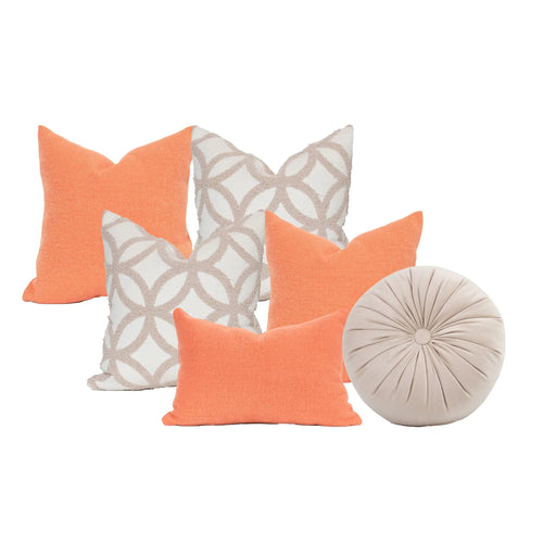 Set 6 Cojines Decorativos A&A Atardecer — Calidez Coral y Elegancia Natural · Interior