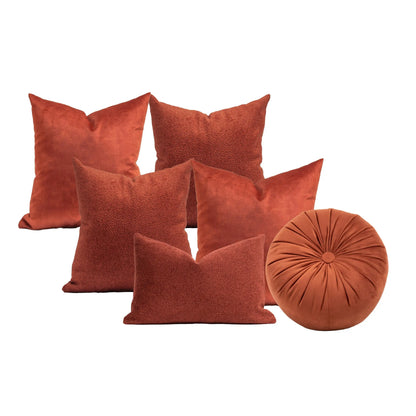 Set 6 Cojines Decorativos A&A Atardecer — Calidez Terracota Contemporánea · Interior
