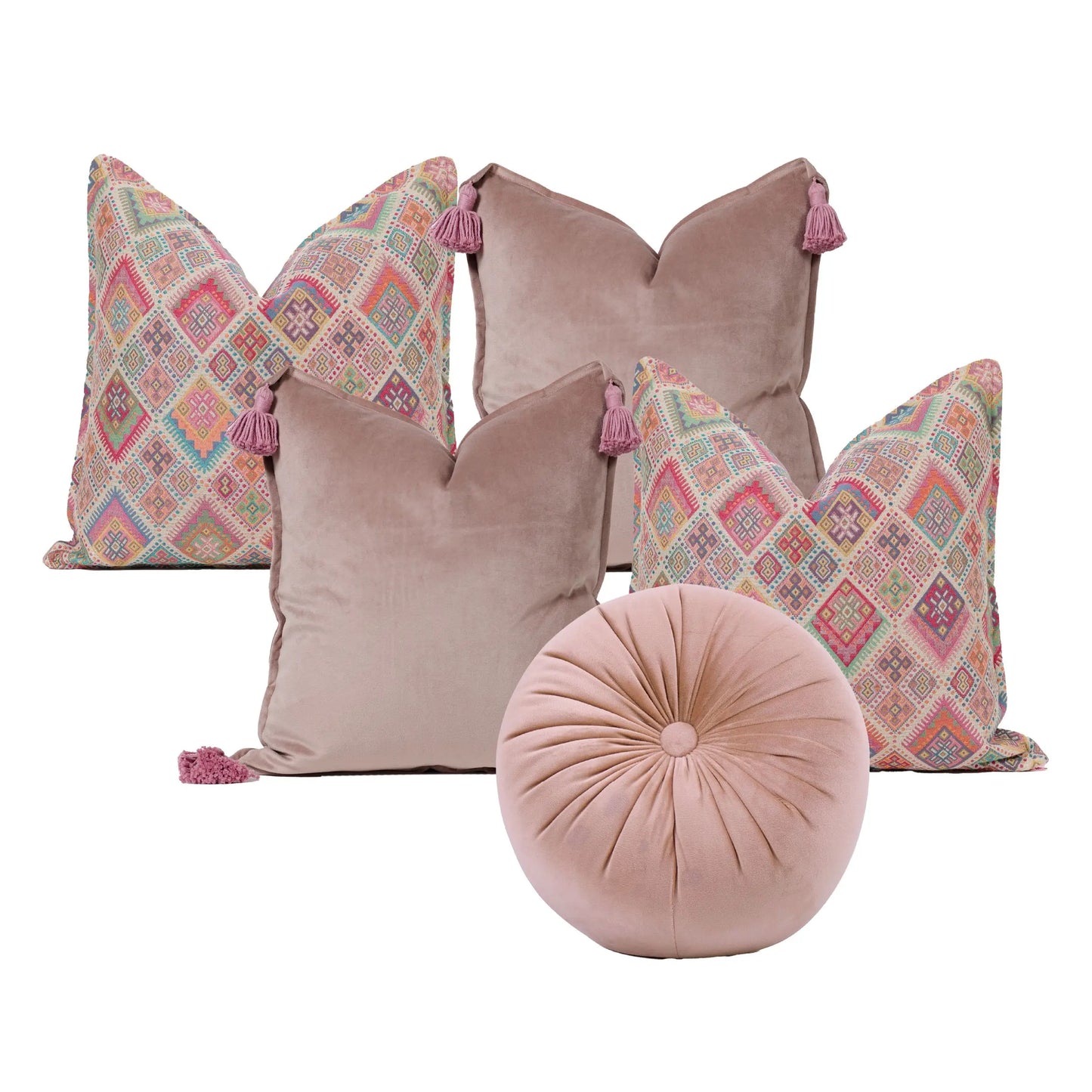 Set 5 Cojines Decorativos A&A Aurora — Frescura Tejida y Borlas · Interior