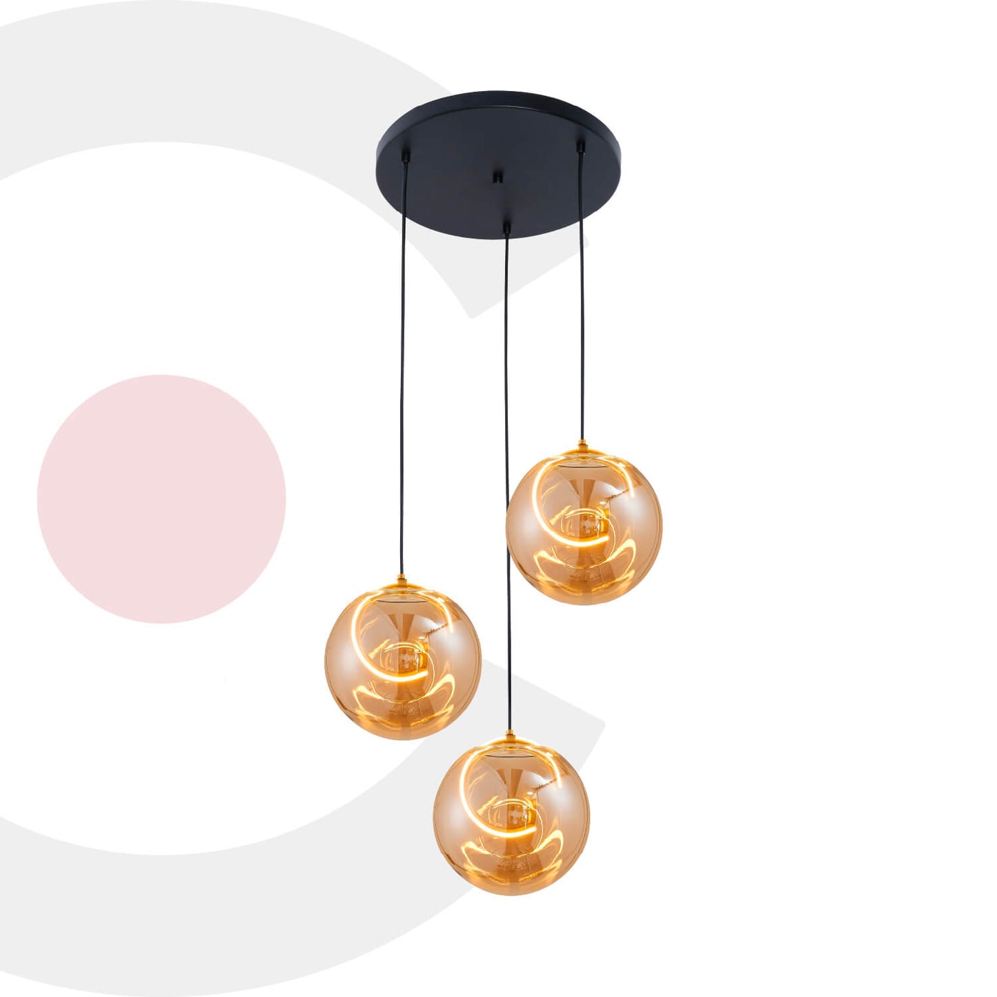 Candil Colgante Moderno CLASSCL00048 – Tres Esferas Ámbar con Iluminación LED Decorativa