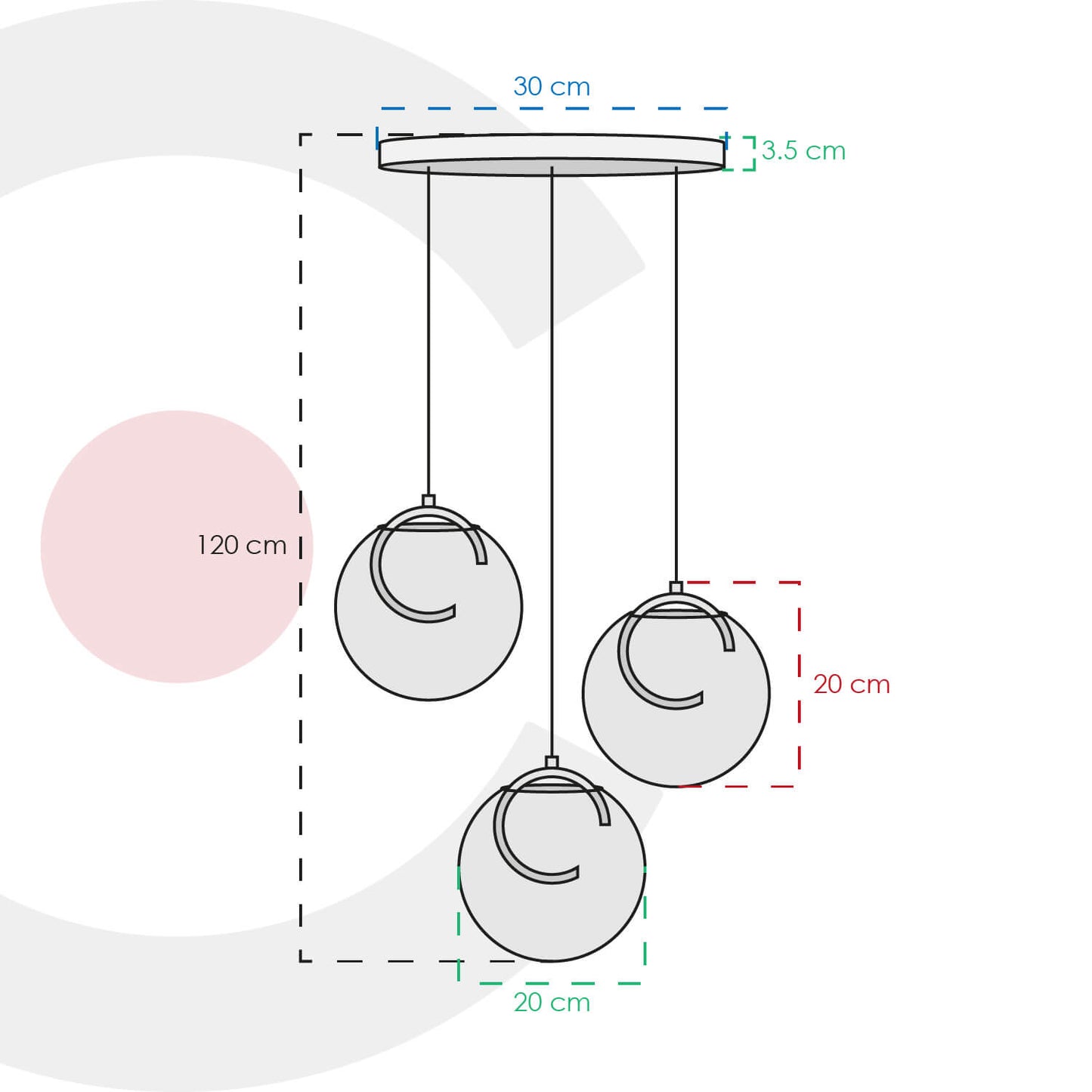 Candil Colgante Moderno CLASSCL00048 – Tres Esferas Ámbar con Iluminación LED Decorativa