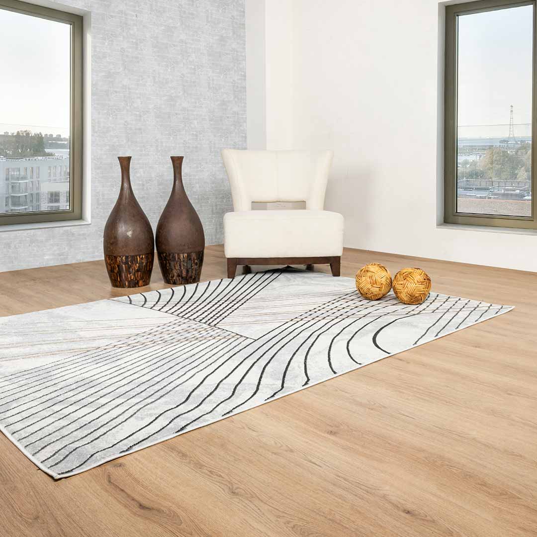 Tapete Decorativo Fatima T2326 Gris / Crema – Geométrico · Interior