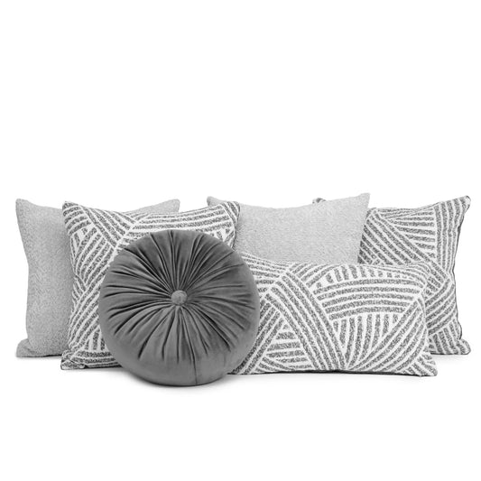 Set 6 Cojines Decorativos A&A Gris — Elegancia Serena Aterciopelada · Interior