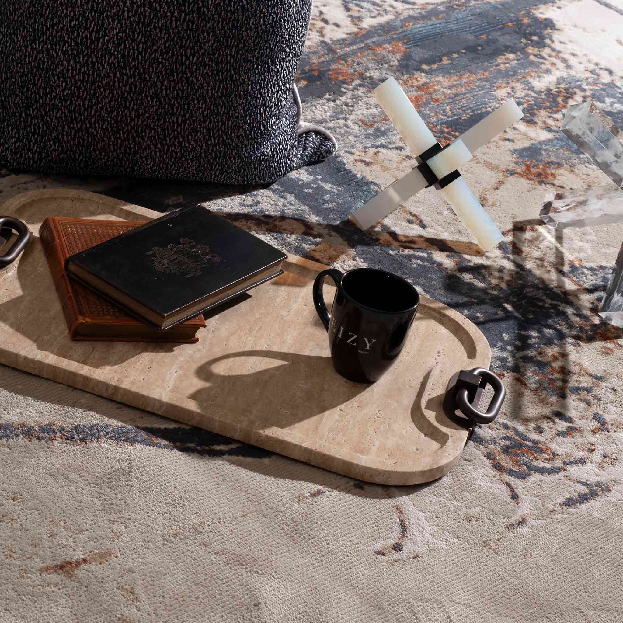 Tapete Decorativo Hatay 1064C Azul / Ocre – Abstracto · Interior