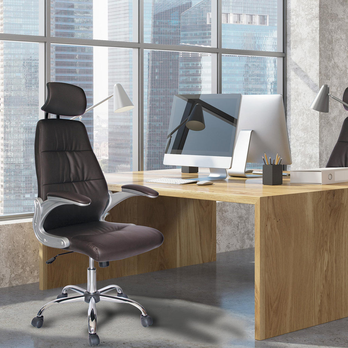 Silla Ejecutiva Módena Café – Ergonómica con Respaldo Fijo y Base Cromada