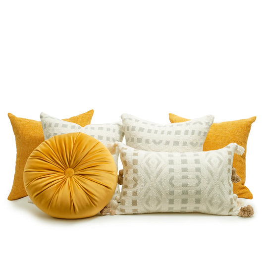 Set 6 Cojines Decorativos A&A Mostaza — Calidez Contemporánea · Interior
