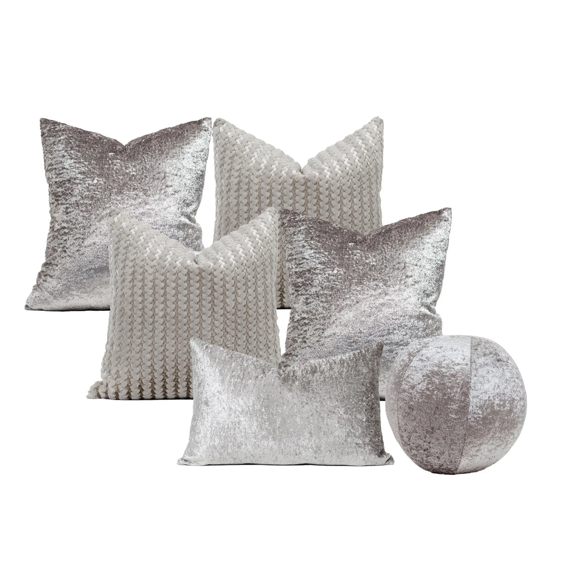 Set 6 Cojines Decorativos A&A Niebla — Lujo Metálico Contemporáneo · Interior