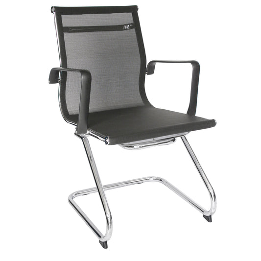 Silla de Visita Travis OHV-298 Negra – Diseño Ejecutivo en Malla con Estructura Tipo Trineo