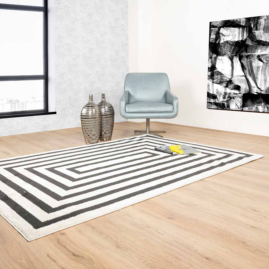 Tapete Decorativo Optika T9045 Crema / Negro – Geométrico · Interior