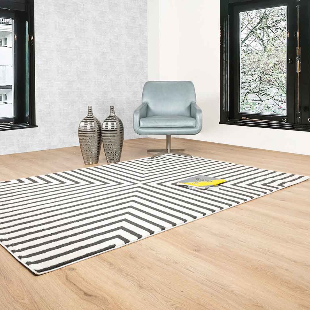 Tapete Decorativo Optika T9048 Crema / Negro – Geométrico · Interior