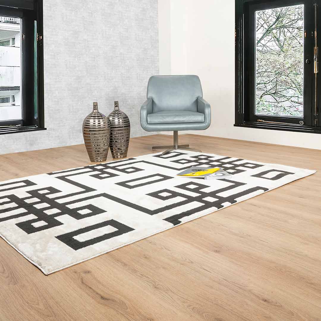 Tapete Decorativo Optika T9049 Crema / Negro – Geométrico · Interior