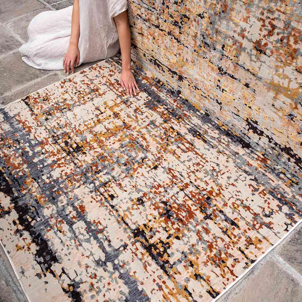 Tapete Decorativo Pinar 1079C Ocre/Azul / Multi – Abstracto · Interior
