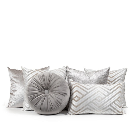 Set 6 Cojines Decorativos A&A Plateado — Elegancia Metálica Contemporánea · Interior