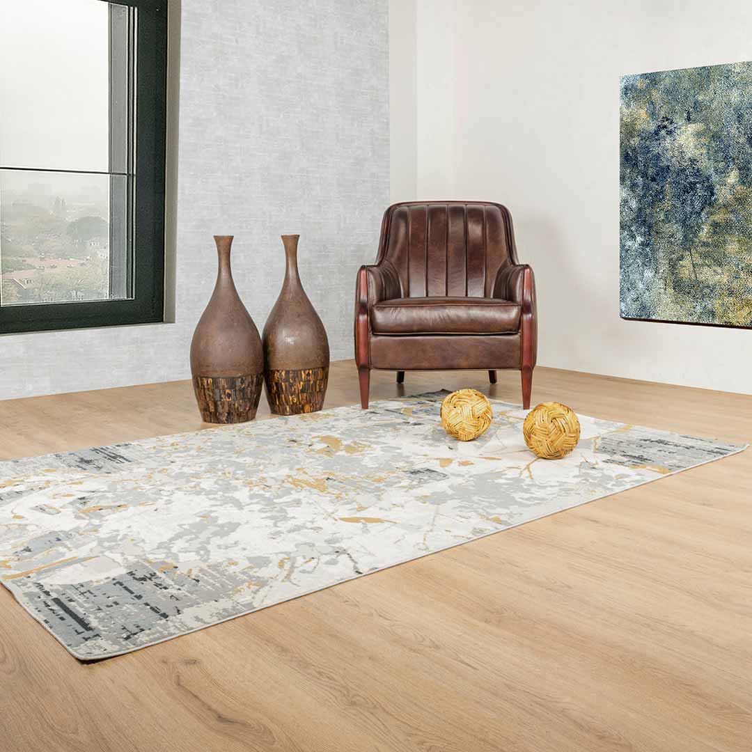 Tapete Decorativo Rennes U2055 Gris / Crema / Oro – Abstracto · Interior