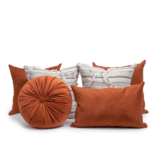 Set 6 Cojines Decorativos A&A Terracota — Calidez Textural Contemporánea · Interior
