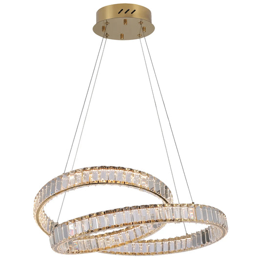 Candil Colgante Moderno CLASSCL00097 – Doble Aro de Cristal LED Dorado