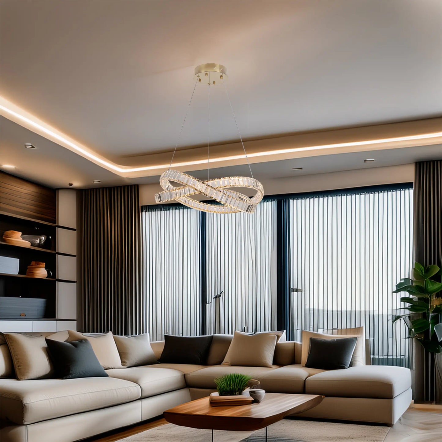 Candil Colgante Moderno CLASSCL00096 – Aro Escultural LED de Cristal en Dorado