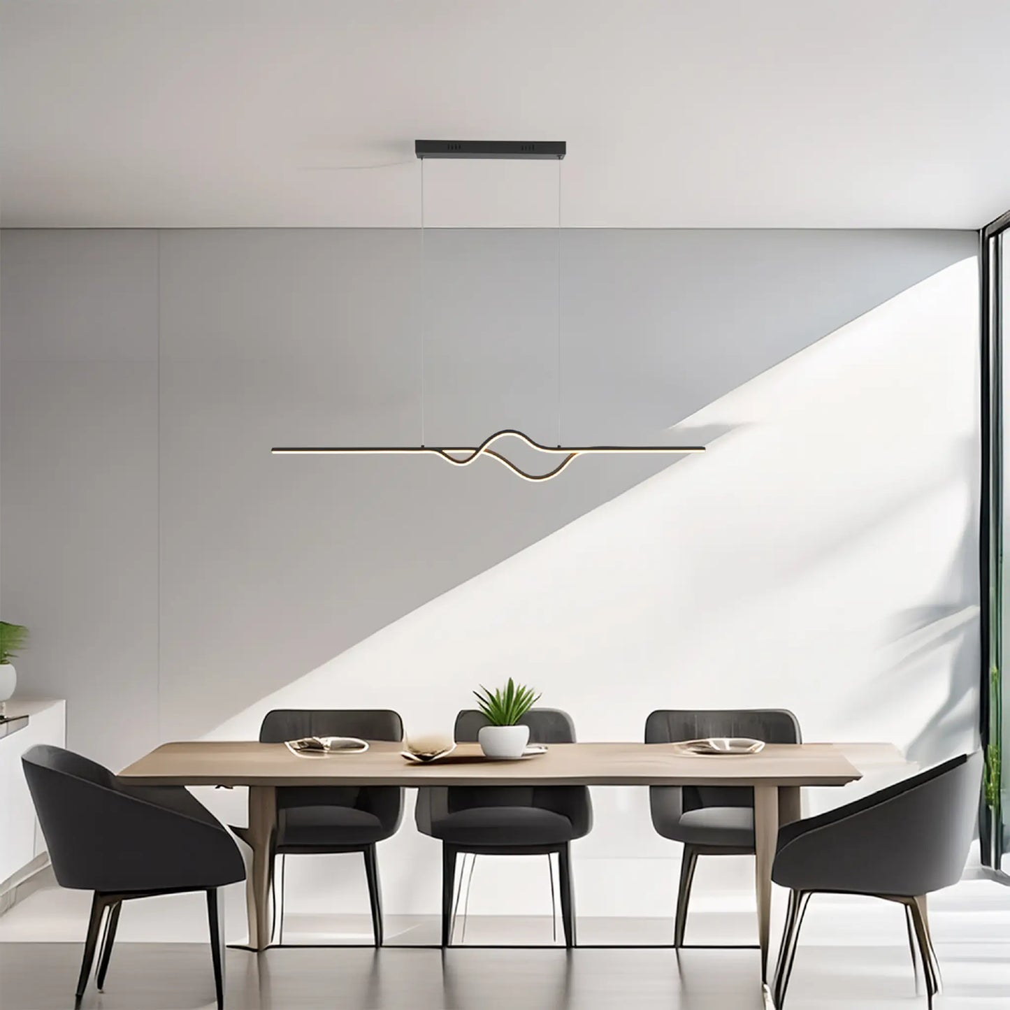 Candil Colgante Minimalista CLASSCL00186 – Diseño Lineal Ondulado LED en Negro Mate