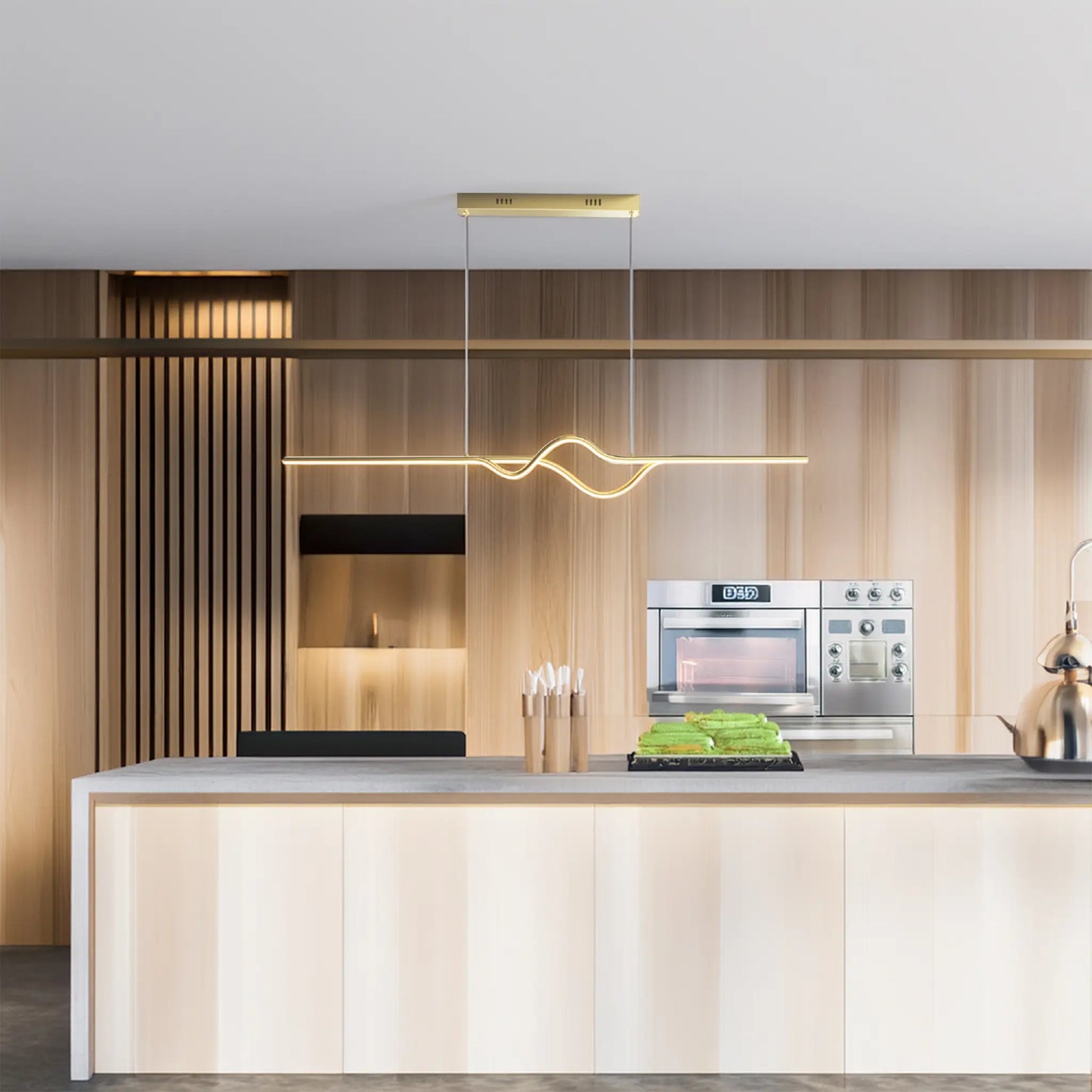 Candil Colgante Minimalista CLASSCL00187 – Línea Ondulada LED Suspendida en Dorado