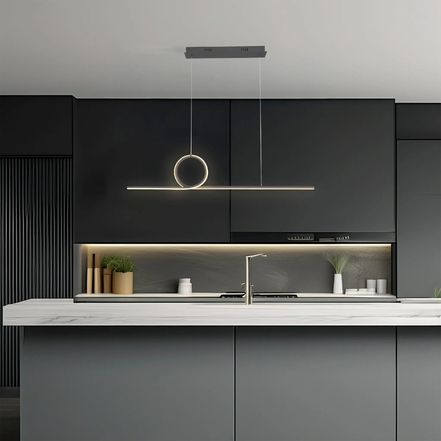 Candil Colgante Moderno CLASSCL00193 – Diseño Lineal y Circular LED en Negro Mate