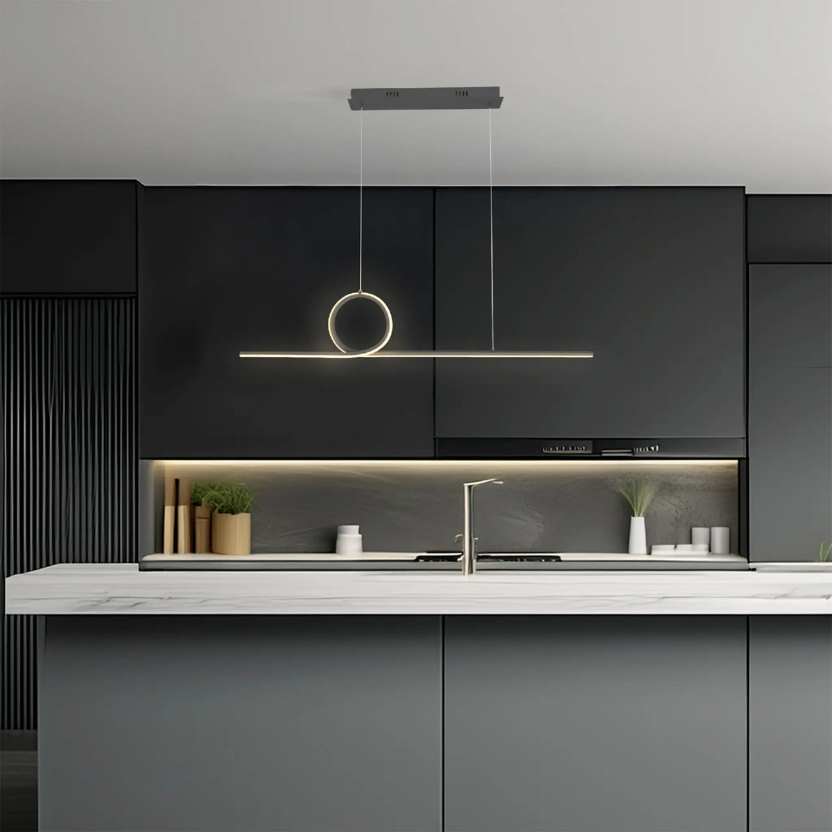 Candil Minimalista CLASSCL00193 Negro con Detalle Dorado